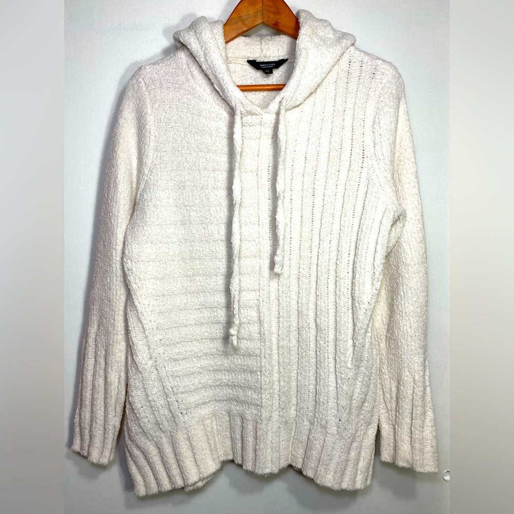Simply Vera Beige Cozy Soft Ribbed Knit Women’s Pullover Hooded Sweater, S